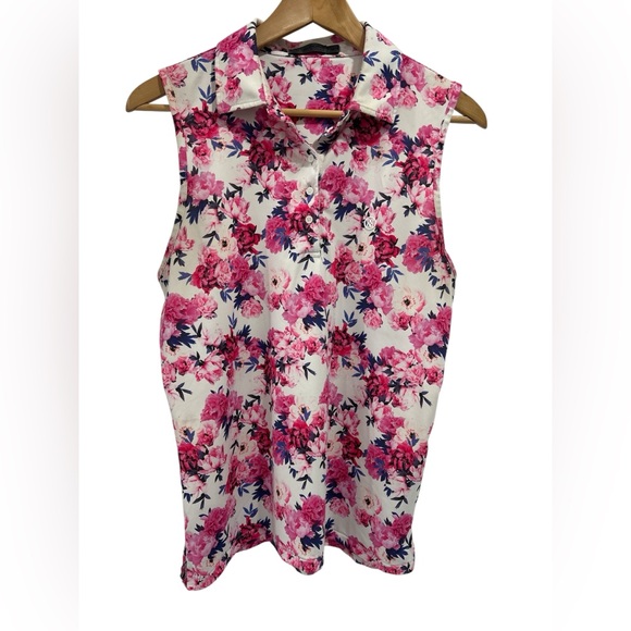 G/Fore Ladies Sleeveless Floral Performance Golf Polo - Size Medium - Picture 1 of 8